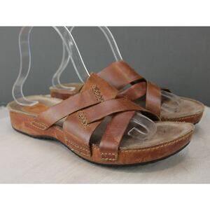Clarks Leather Slide Sandals Womens 8 Brown Vintage Leather Artisan Open Toe Y2K